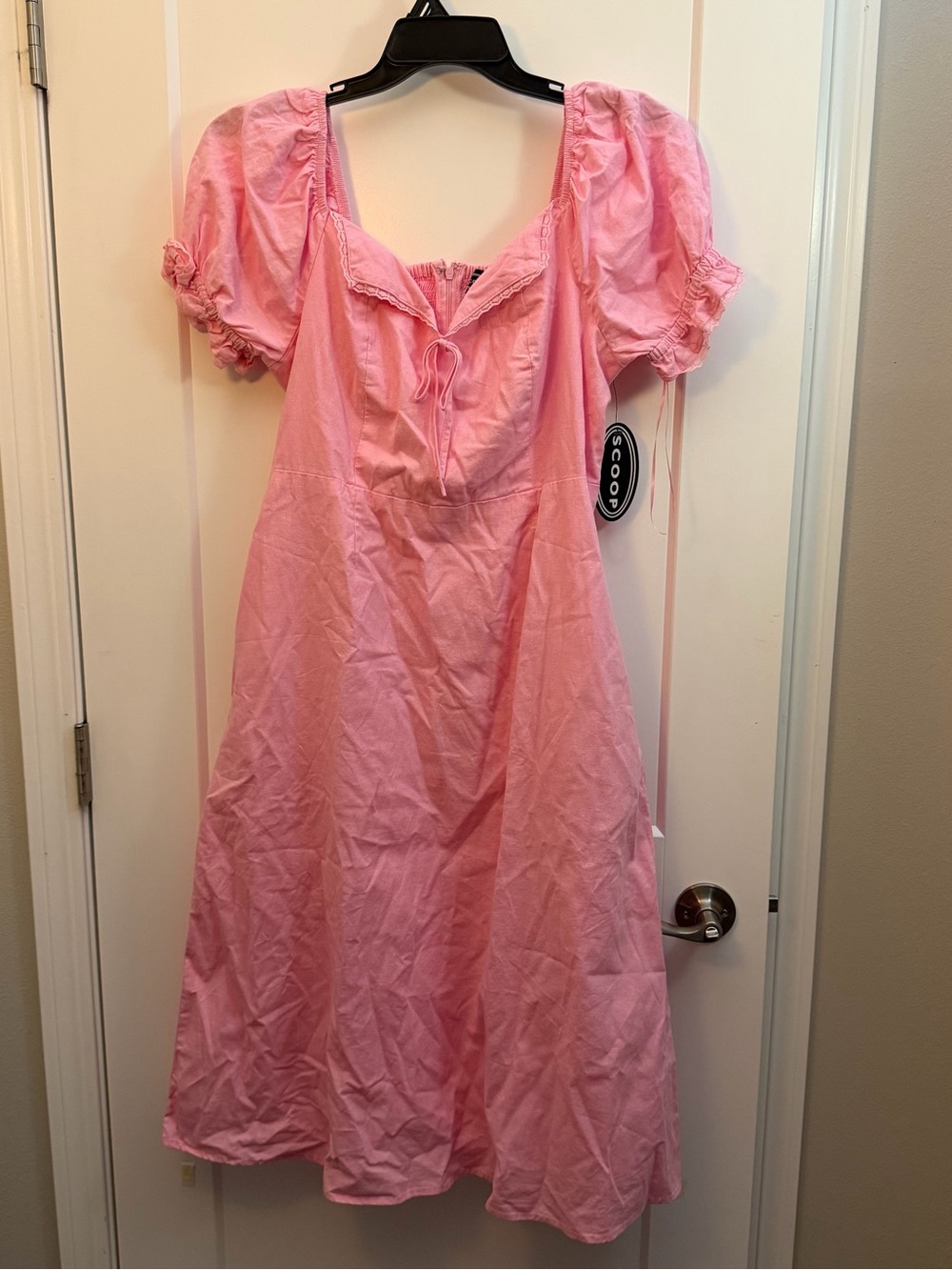 Large Pink Puff Sleeve Midi Dress